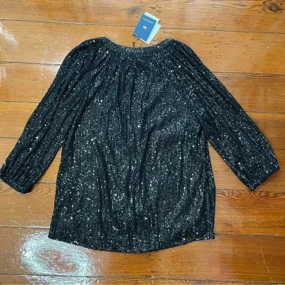 Black sequin peasant top - Picture 4 of 4